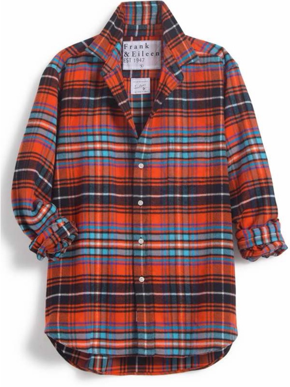 Frank & Eileen The Eileen Button Up in Orang Blue and Black Plaid - Picture 5 of 8